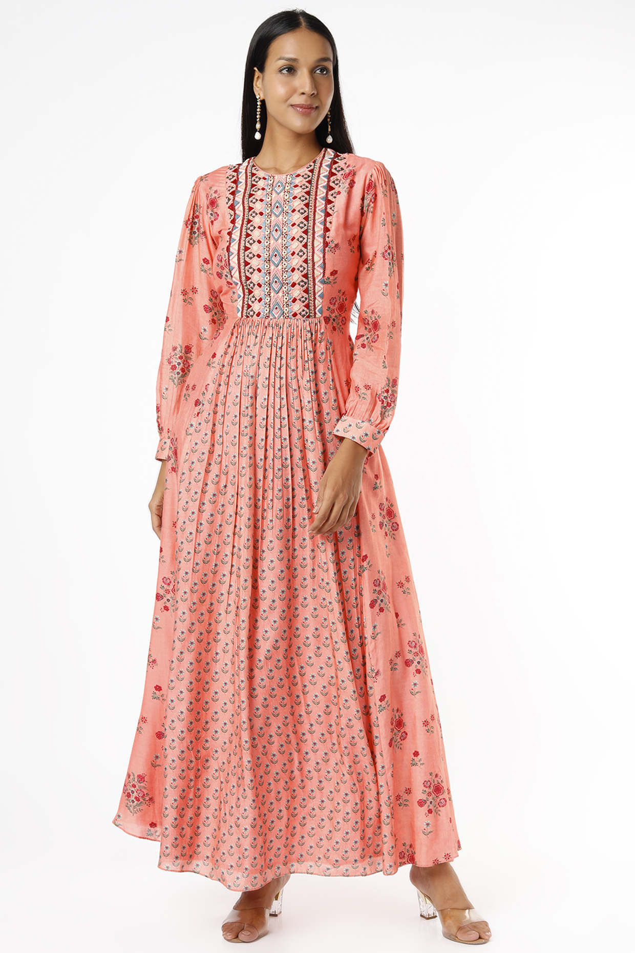 Peach Embroidered Vacation Dress by Label Anushree at Pernia's Pop Up Shop