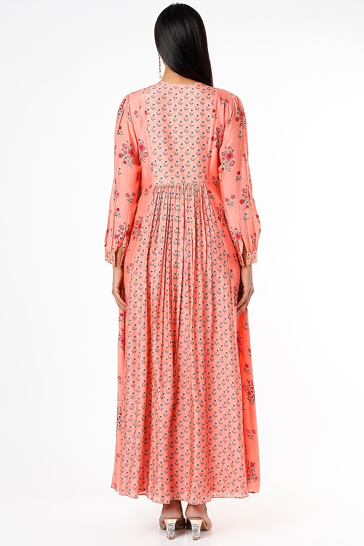Peach Embroidered Vacation Dress by Label Anushree at Pernia's Pop Up Shop
