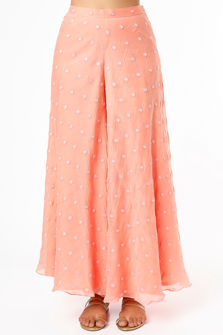 Peach Embroidered Vacation Dress by Label Anushree at Pernia's Pop Up Shop