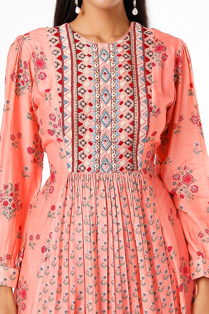 Peach Embroidered Vacation Dress by Label Anushree at Pernia's Pop Up Shop
