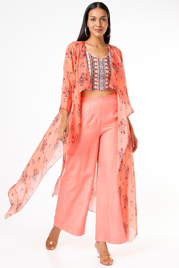 Peach Embroidered Pant Set by Label Anushree at Pernia's Pop Up Shop