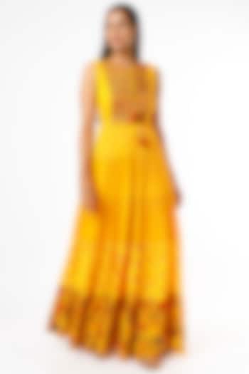 Mustard Embroidered Maxi Dress by Label Anushree