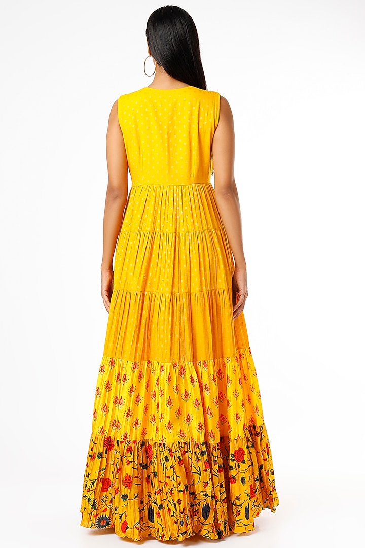 Mustard Embroidered Maxi Vacation Dress by Label Anushree at Pernia's Pop Up Shop