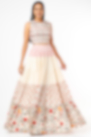 Off-White Embroidered Skirt Set by Label Anushree at Pernia's Pop Up Shop