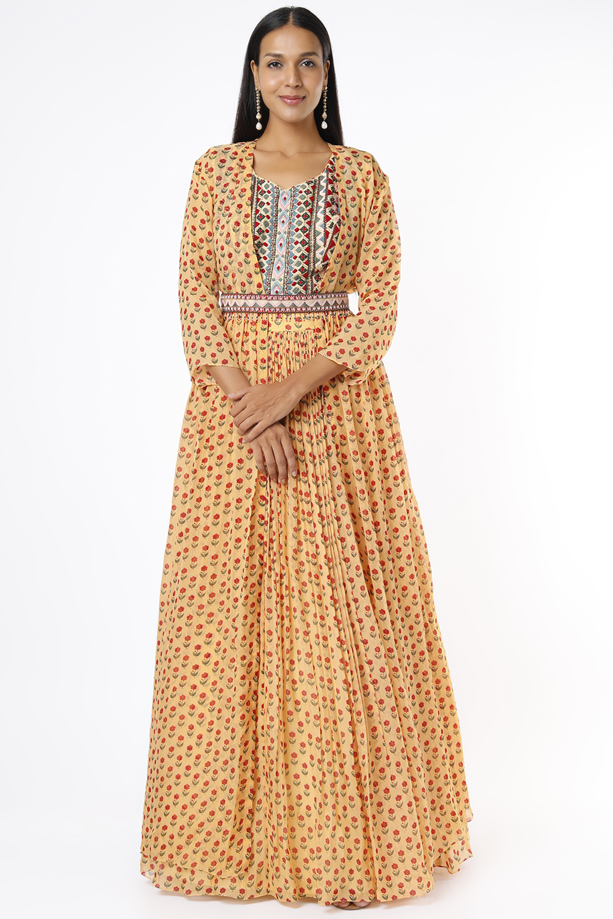 Beige Embroidered Skirt Set by Label Anushree at Pernia's Pop Up Shop