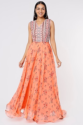 Peach Embroidered Tunic Set by Label Anushree