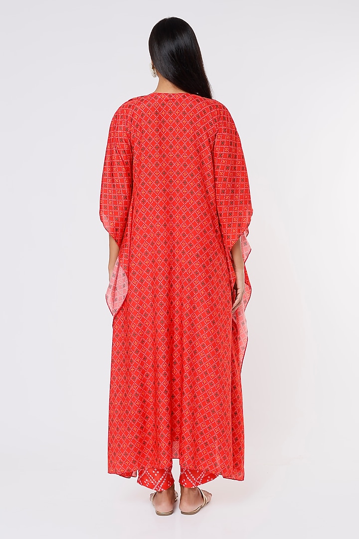 Bright Red Embroidered & Printed Kaftan Set by Label Anushree at Pernia's Pop Up Shop
