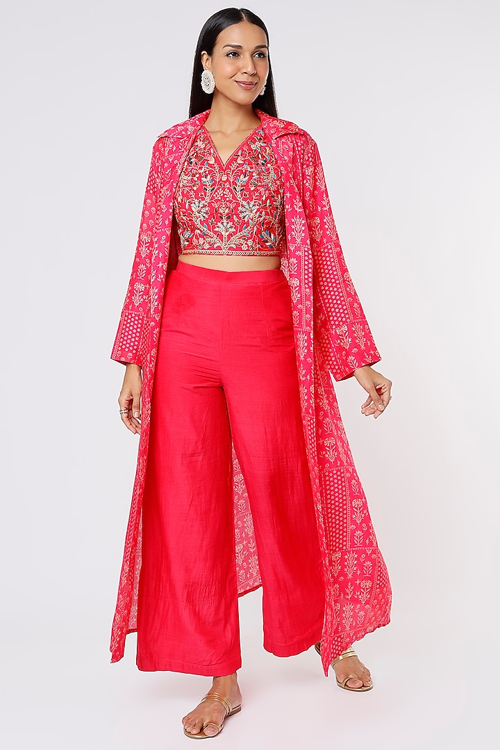 Neon Fuchsia Printed Cape Set by Label Anushree at Pernia's Pop Up Shop