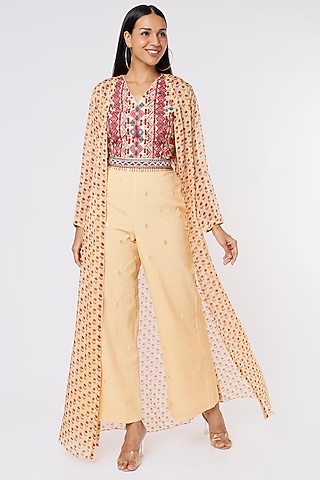 Beige Printed Cape Set by Label Anushree