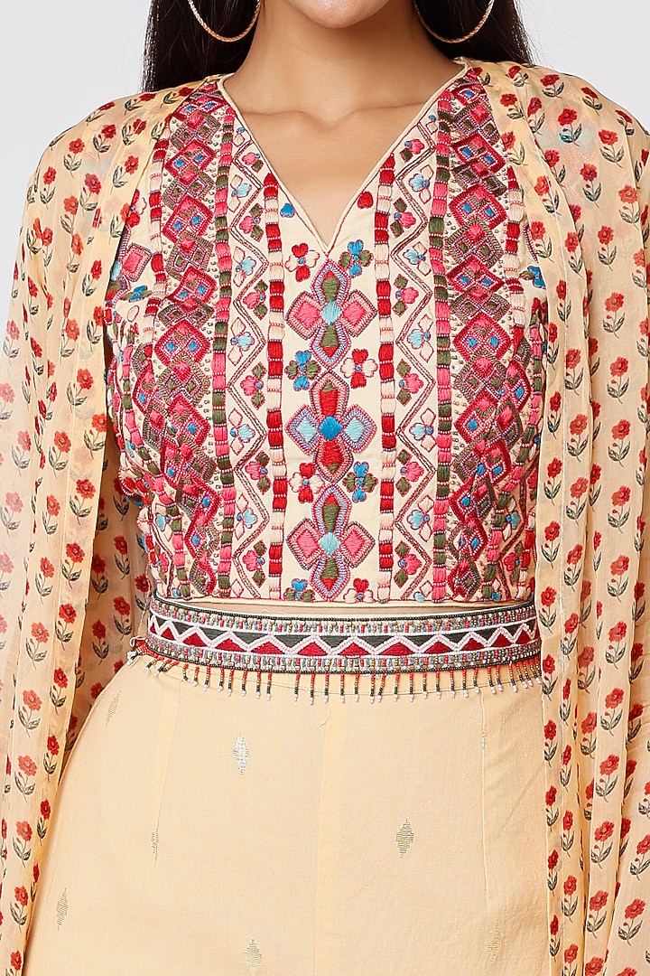 Beige Printed Cape Set by Label Anushree at Pernia's Pop Up Shop