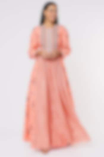 Peach Printed Maxi Dress by Label Anushree