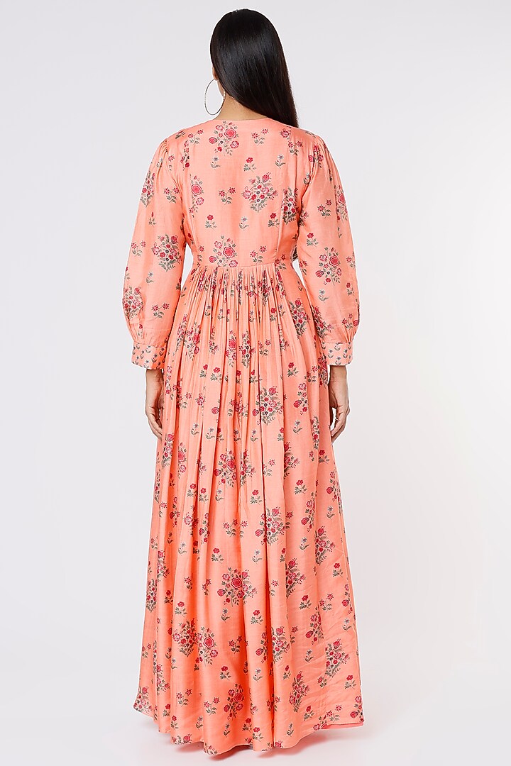 Peach Printed Maxi Vacation Dress by Label Anushree at Pernia's Pop Up Shop