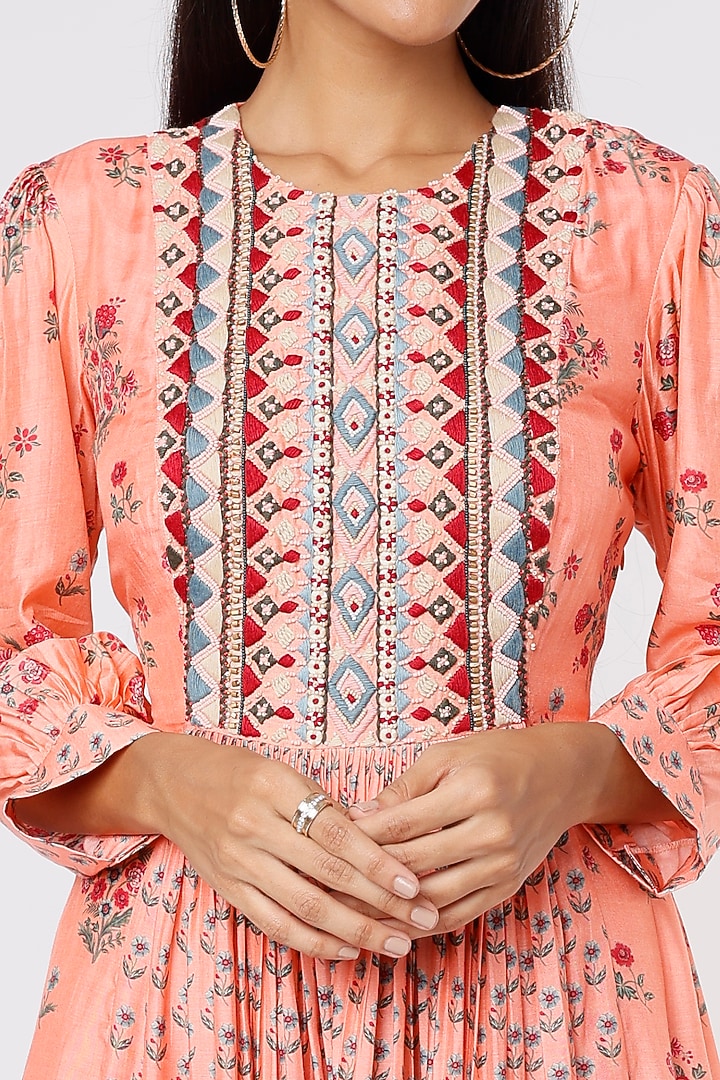 Peach Printed Maxi Vacation Dress by Label Anushree at Pernia's Pop Up Shop