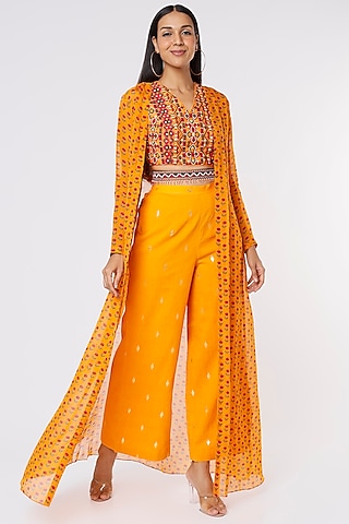 Bright Mustard Printed Cape Set by Label Anushree