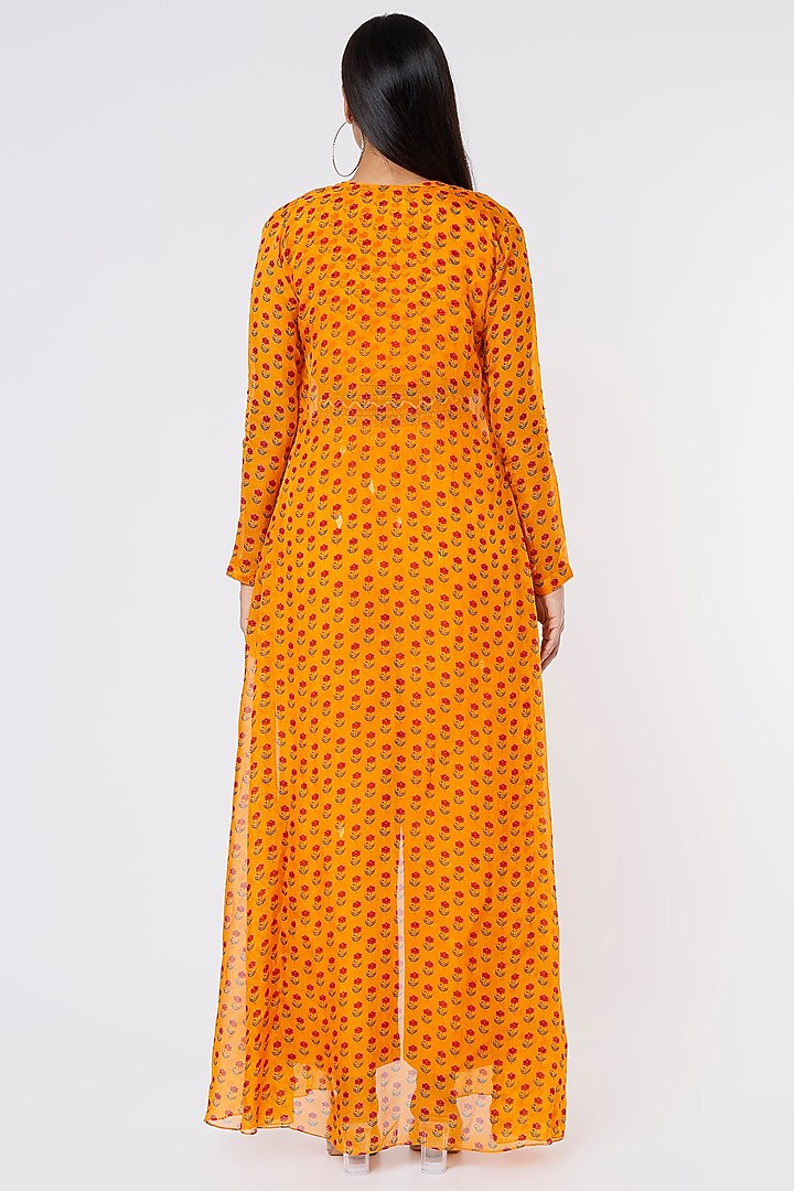 Bright Mustard Printed Cape Set by Label Anushree at Pernia's Pop Up Shop