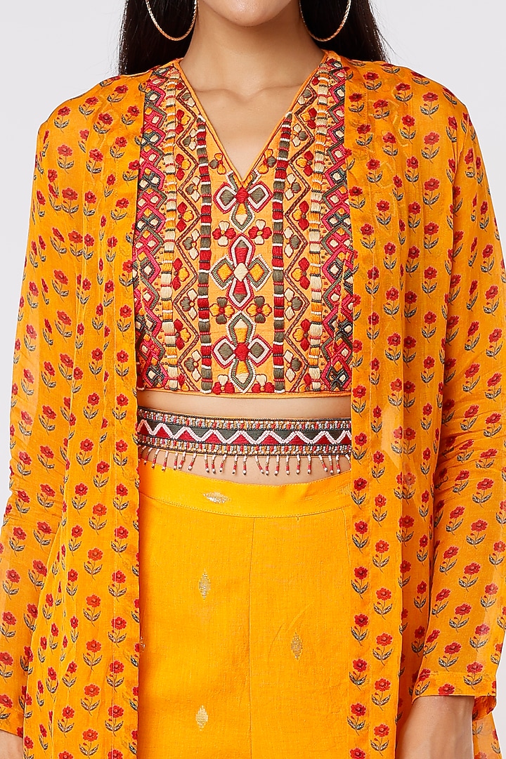 Bright Mustard Printed Cape Set by Label Anushree at Pernia's Pop Up Shop