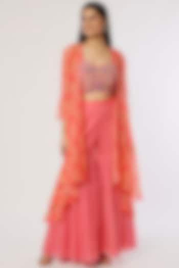 Coral Pink Mulmul Sharara Set by Label Anushree