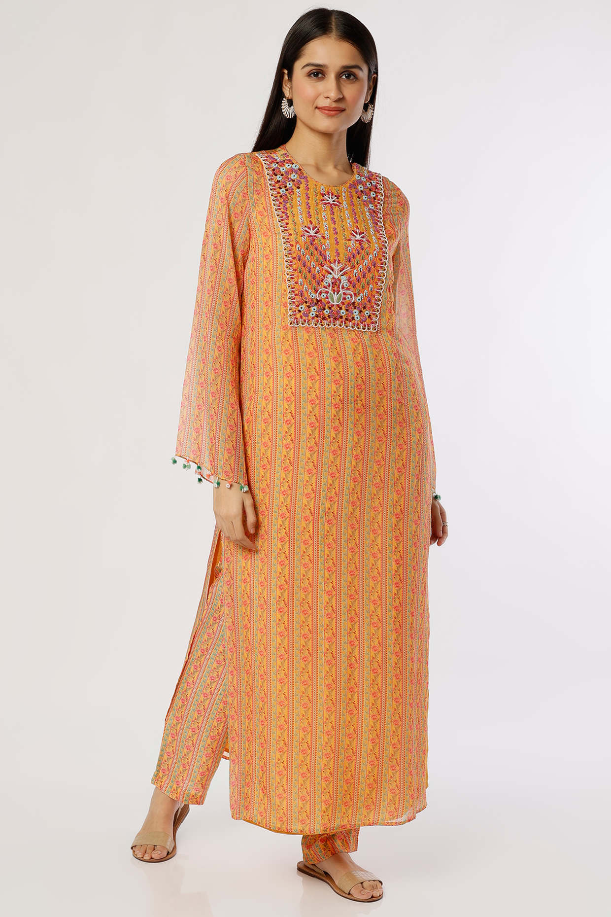 Mustard Embroidered Tunic Set by Label Anushree at Pernia's Pop Up Shop
