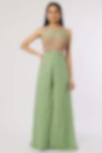 Green Embroidered Jumpsuit by Label Anushree