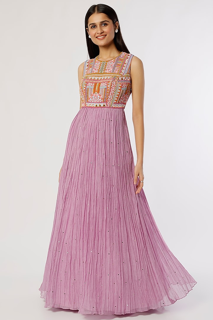 Lavender Embroidered Maxi Dress by Label Anushree