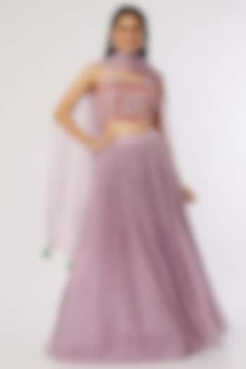 Lavender Printed Skirt Set by Label Anushree