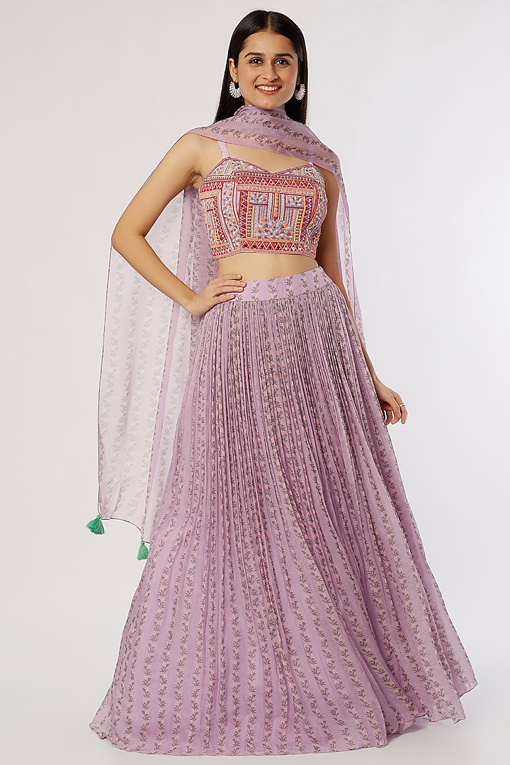 Lavender Printed Skirt Set by Label Anushree
