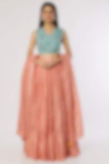 Blush Pink Printed Skirt Set by Label Anushree