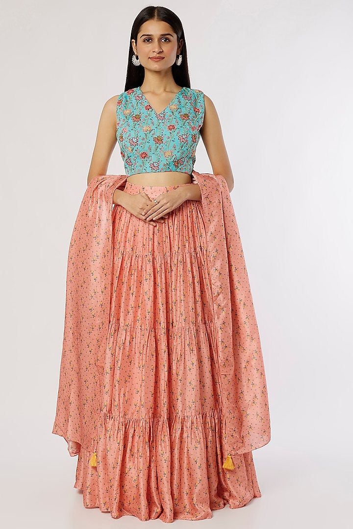 Blush Pink Printed Skirt Set by Label Anushree