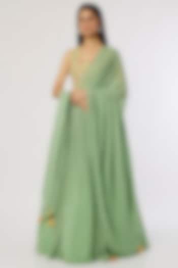 Sage Green Printed Skirt Set by Label Anushree