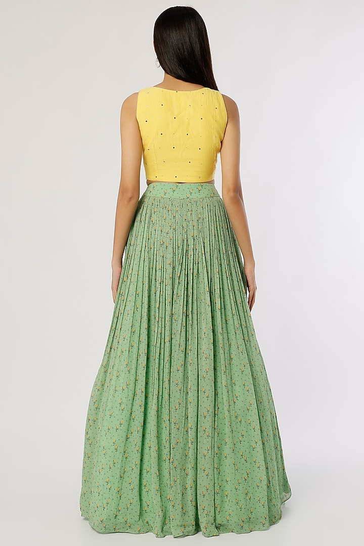 Sage Green Printed Skirt Set by Label Anushree at Pernia's Pop Up Shop