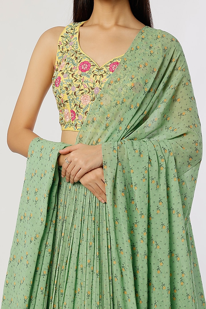 Sage Green Printed Skirt Set by Label Anushree at Pernia's Pop Up Shop