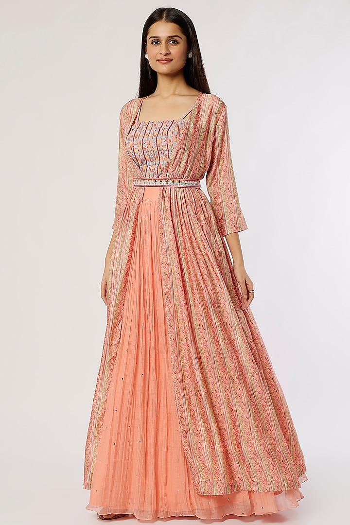 Blush Pink Printed Cape Set by Label Anushree