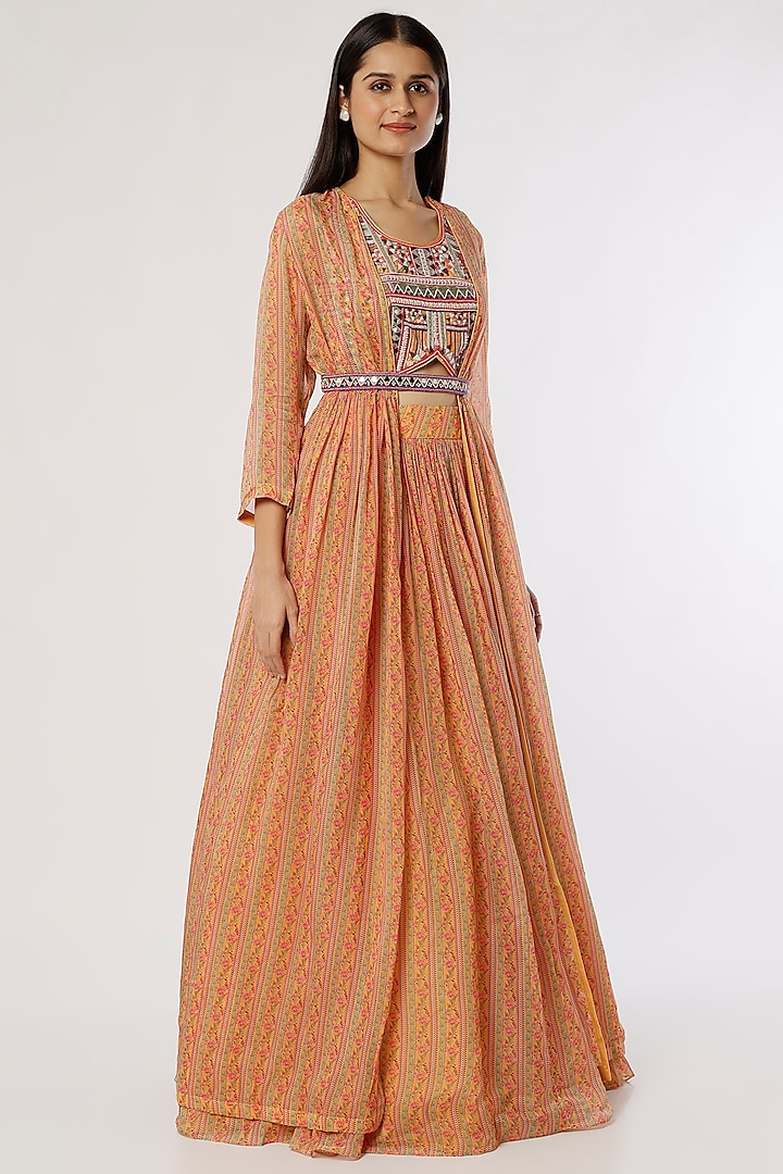 Mustard Printed Skirt Set by Label Anushree