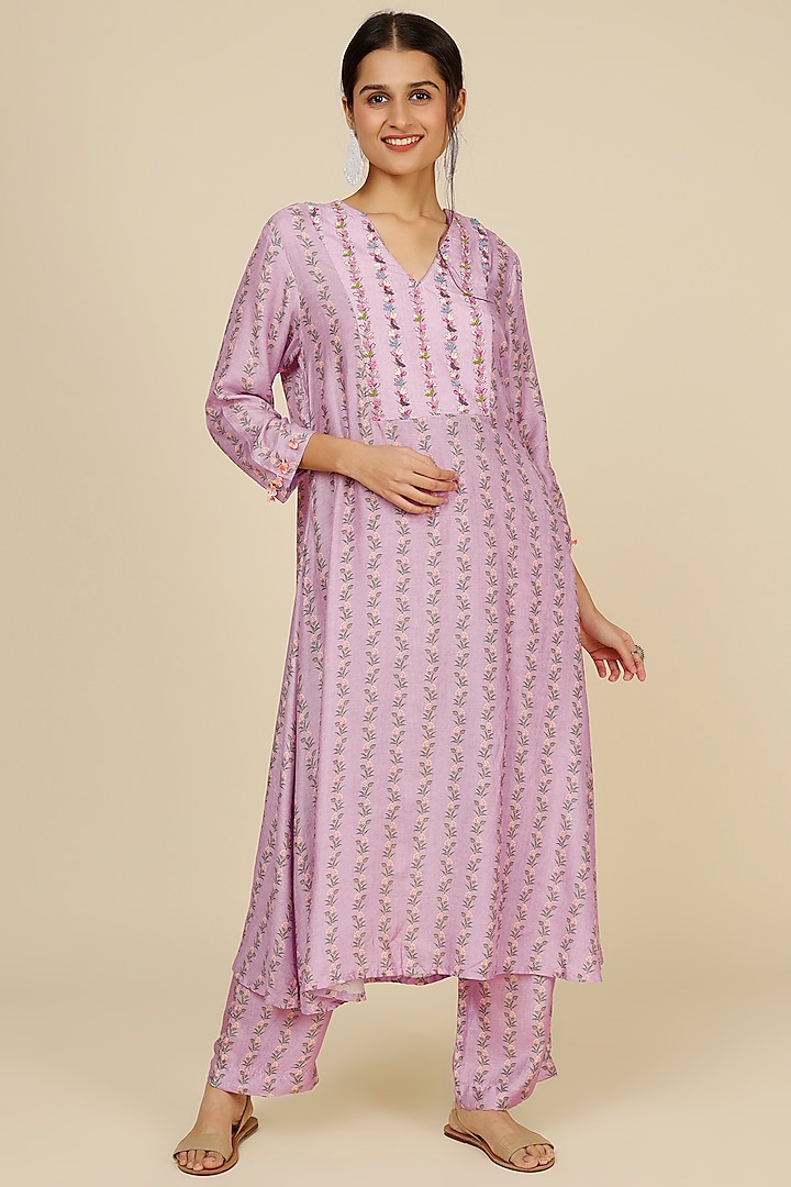 Lavender Silk Tunic Set by Label Anushree