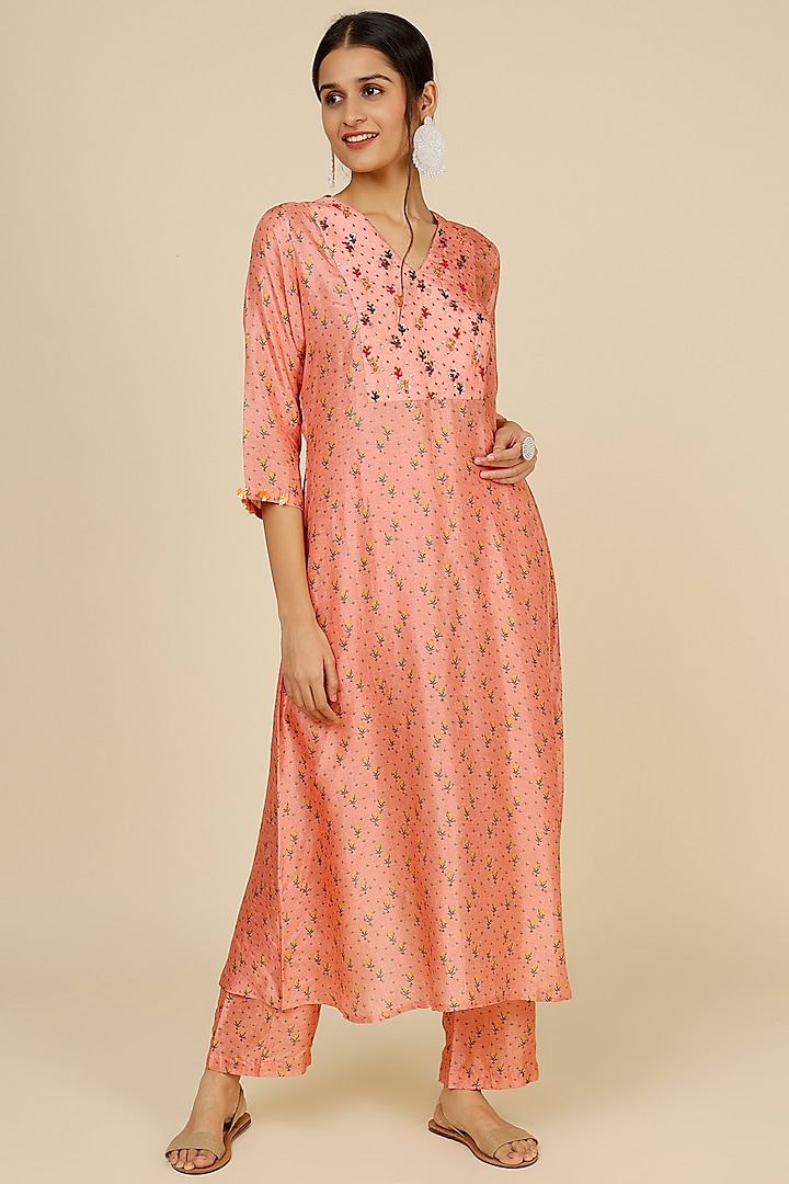 Blush Pink Silk Tunic Set by Label Anushree