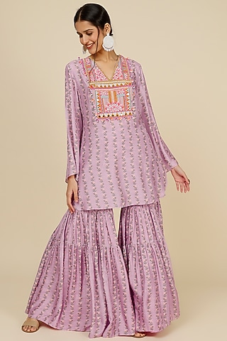Lavender Silk Sharara Set by Label Anushree