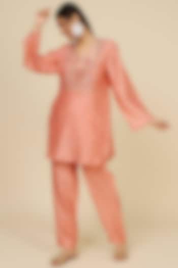 Blush Pink Silk Pant Set by Label Anushree