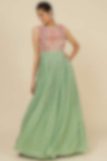 Sage Green Printed Maxi Dress by Label Anushree
