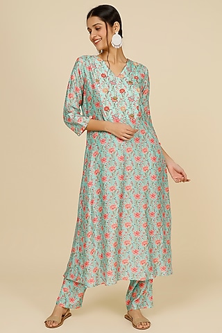 Blue Silk Printed Tunic Set by Label Anushree