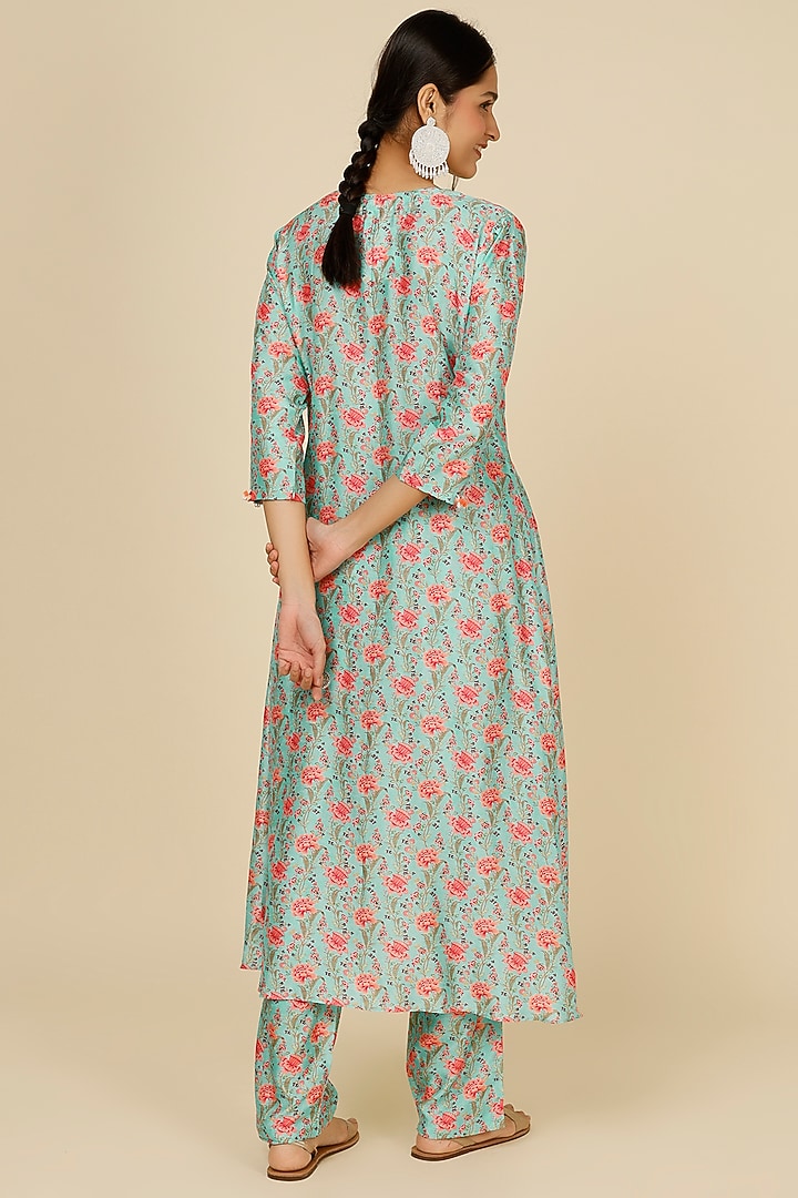 Blue Silk Printed Tunic Set by Label Anushree at Pernia's Pop Up Shop