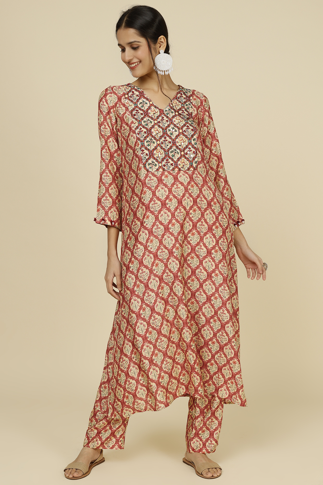 Maroon Silk Printed Tunic Set by Label Anushree at Pernia's Pop Up Shop