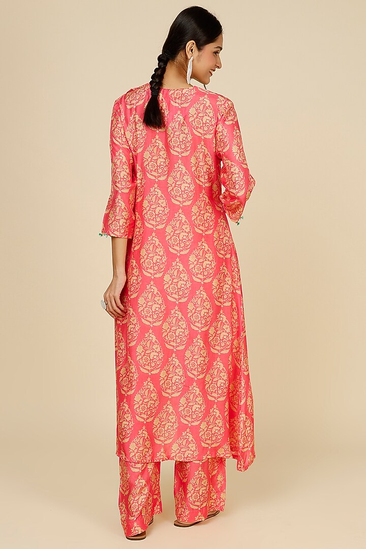 Coral Pink Silk Tunic Set by Label Anushree at Pernia's Pop Up Shop