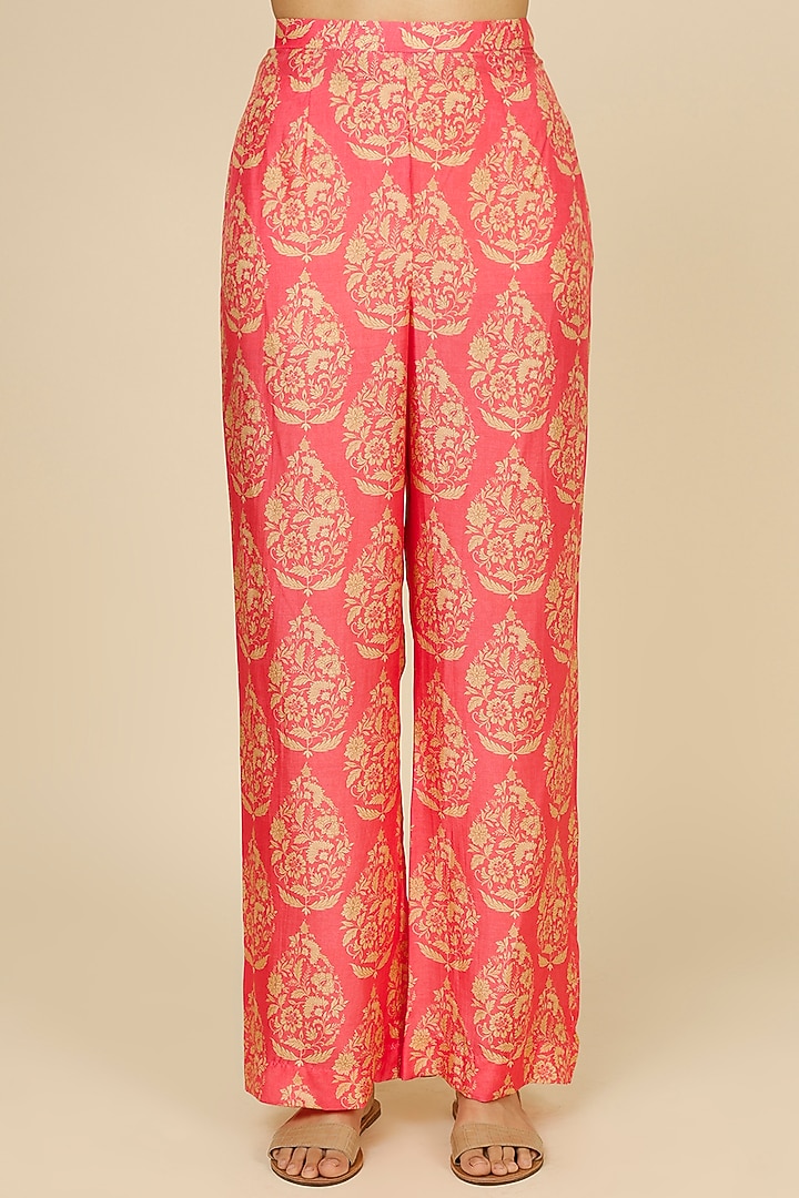 Coral Pink Silk Tunic Set by Label Anushree at Pernia's Pop Up Shop