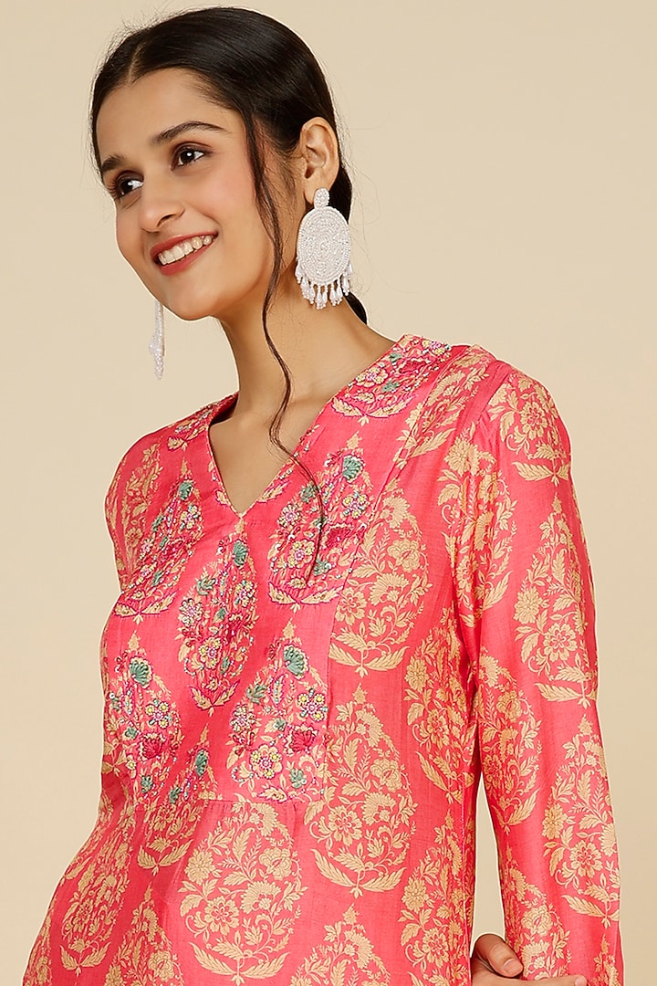 Coral Pink Silk Tunic Set by Label Anushree at Pernia's Pop Up Shop