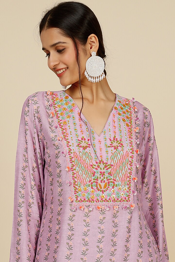 Lavender Silk Patch Embroidered Co-Ord Set by Label Anushree at Pernia's Pop Up Shop
