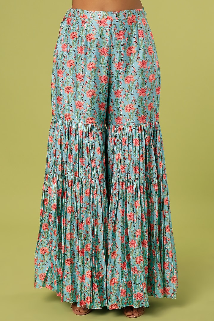 Blue Silk Party Wear Sharara Set by Label Anushree at Pernia's Pop Up Shop