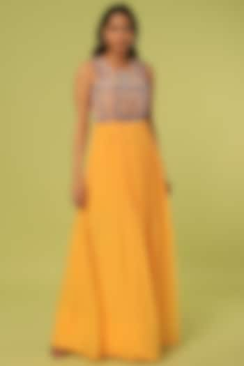 Mustard Embroidered Maxi Dress by Label Anushree at Pernia's Pop Up Shop