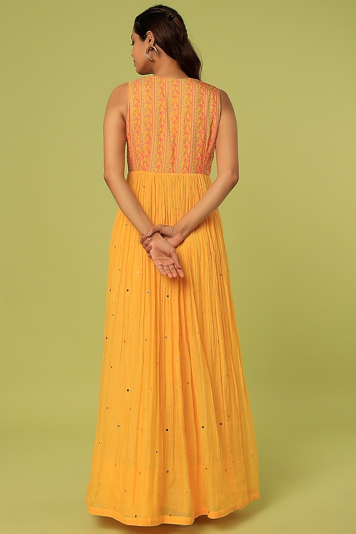 Mustard Embroidered Maxi Cocktail Dress by Label Anushree at Pernia's Pop Up Shop