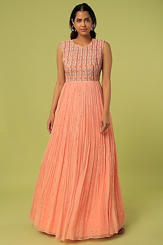 Blush Pink Embroidered Maxi Dress by Label Anushree