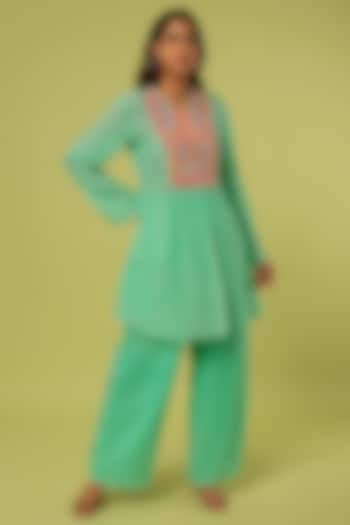 Mint Green Embroidered Tunic Set by Label Anushree at Pernia's Pop Up Shop